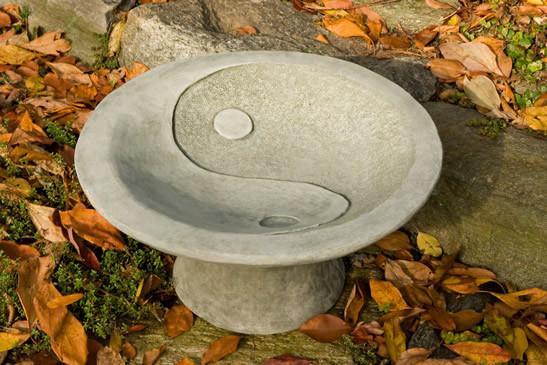 Yin Yang Pedestal Cast Stone Outdoor Garden Birdbath BirdBath Campania International 