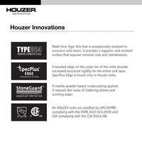 Thumbnail for Houzer CR-1620-1 Opus Series Conical Undermount Stainless Steel Lavatory Sink Bathroom Sink - Undermount Houzer
