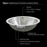 Thumbnail for Houzer vOpus Series Conical Undermount Stainless Steel Lavatory Sink with Overflow Bathroom Sink - Undermount Houzer 
