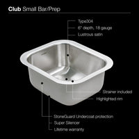 Thumbnail for Houzer CS-1307-1 Club Series Undermount Small Bar/ Prep Sink Bar Sink - Undermount Houzer 