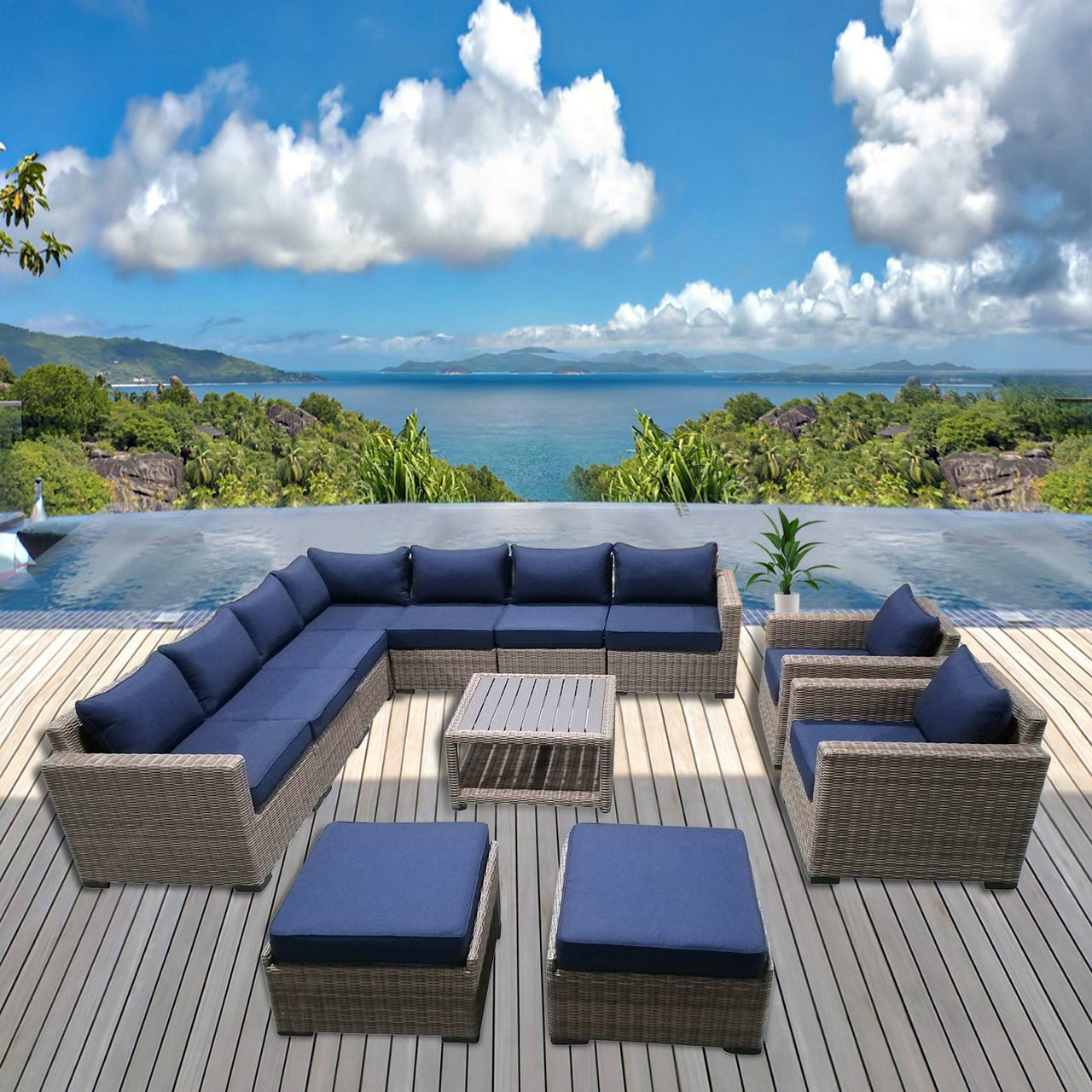 12-Piece Outdoor Pation Funiture Set Wicker Rattan Sectional Sofa Couch with Coffee Table Outdoor Furniture Casual Inc. 