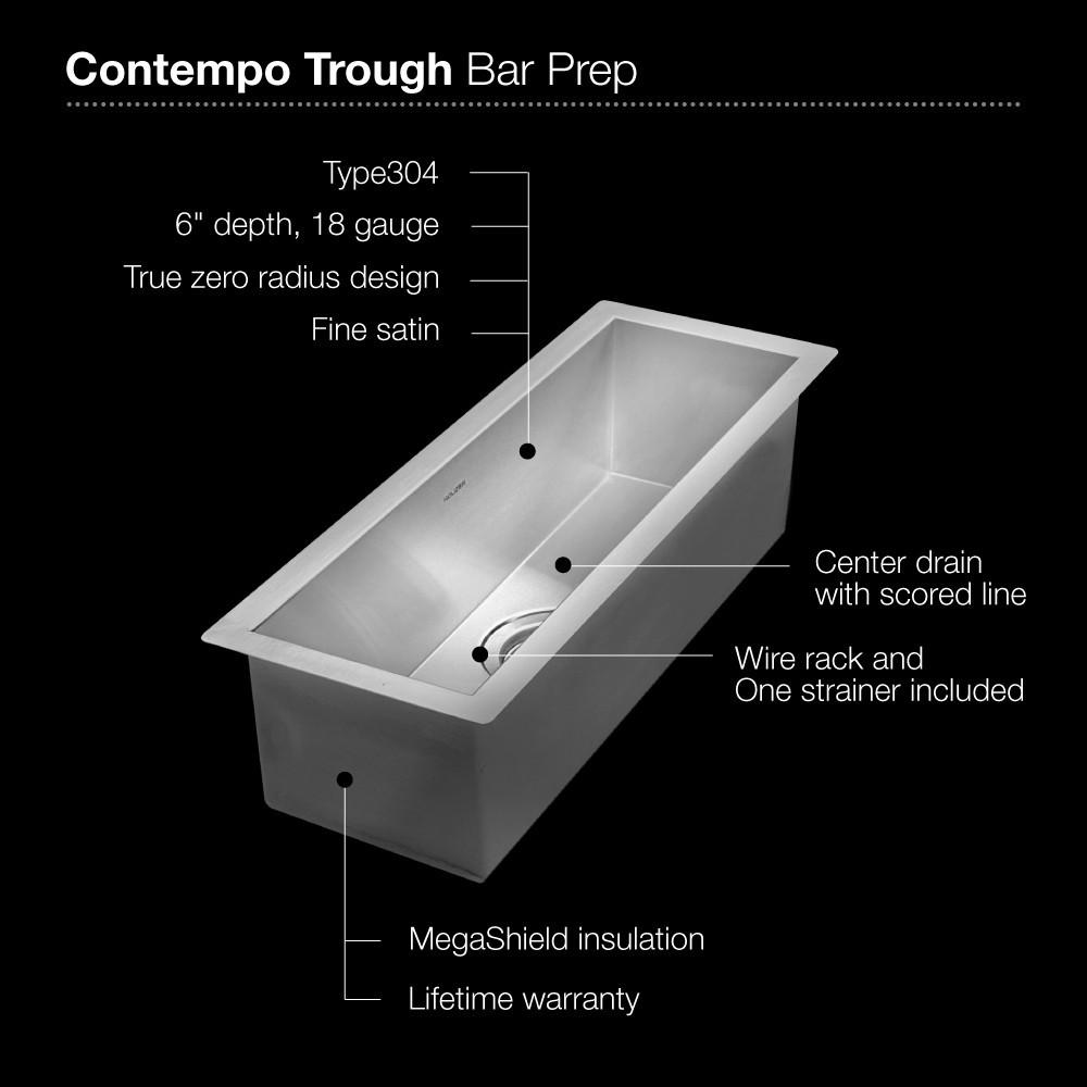 Houzer CTB-2385 Contempo Trough Series Undermount Stainless Steel Bar/Prep Sink Bar Sink - Undermount Houzer