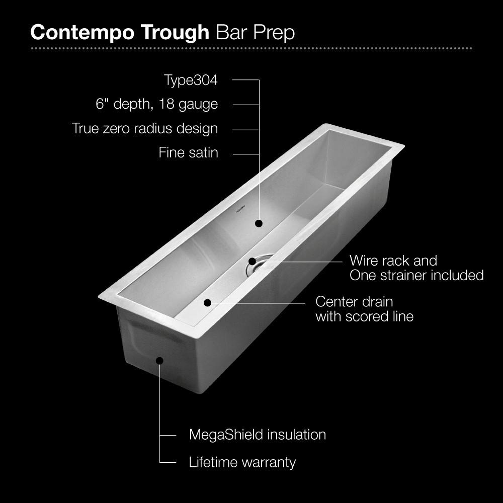 Houzer CTB-3285 Contempo Trough Series Undermount Stainless Steel Bar/Prep Sink Bar Sink - Undermount Houzer