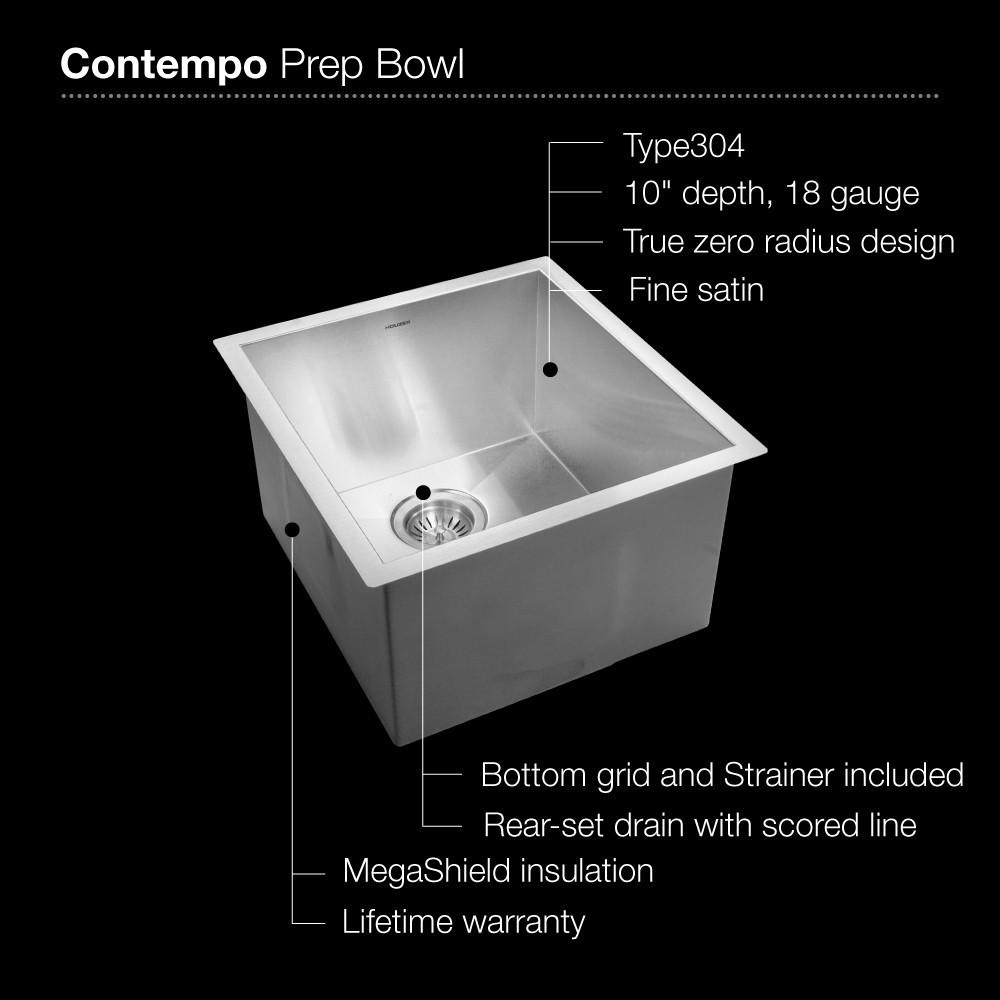 Houzer CTR-1700 Contempo Series Undermount Stainless Steel Bowl Bar/Prep Sink Bar Sink - Undermount Houzer