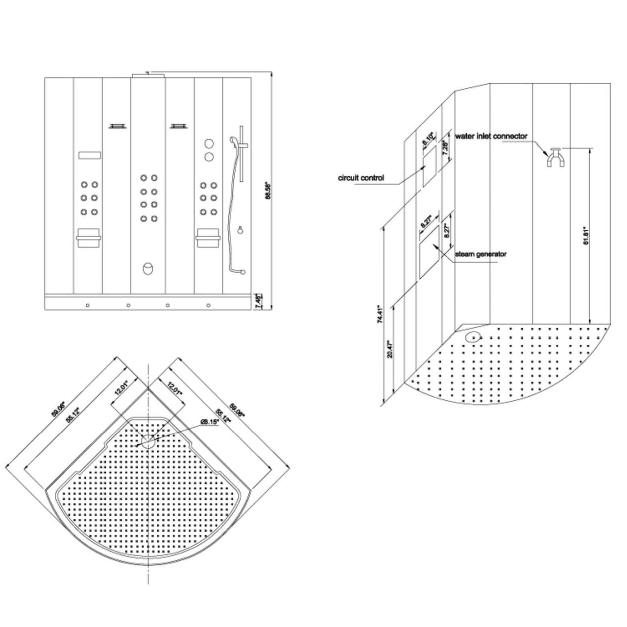 ARIEL Platinum DZ938F3 Steam Shower Steam Shower ARIEL