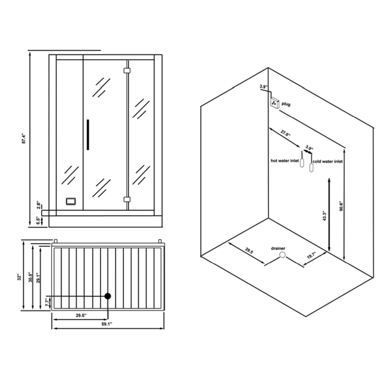 ARIEL Platinum DZ972F8 Steam Shower Steam Shower ARIEL