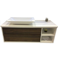 Thumbnail for Eviva Lava 46 Inch Walnut Wall Mount Bathroom Vanity with White Solid Surface Vessel Sink Bathroom Vanity Eviva