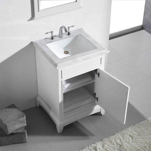 Eviva Elite Princeton 24″ Solid Wood Bathroom Vanity Set with Double OG White Carrera Marble Top Vanity Eviva White
