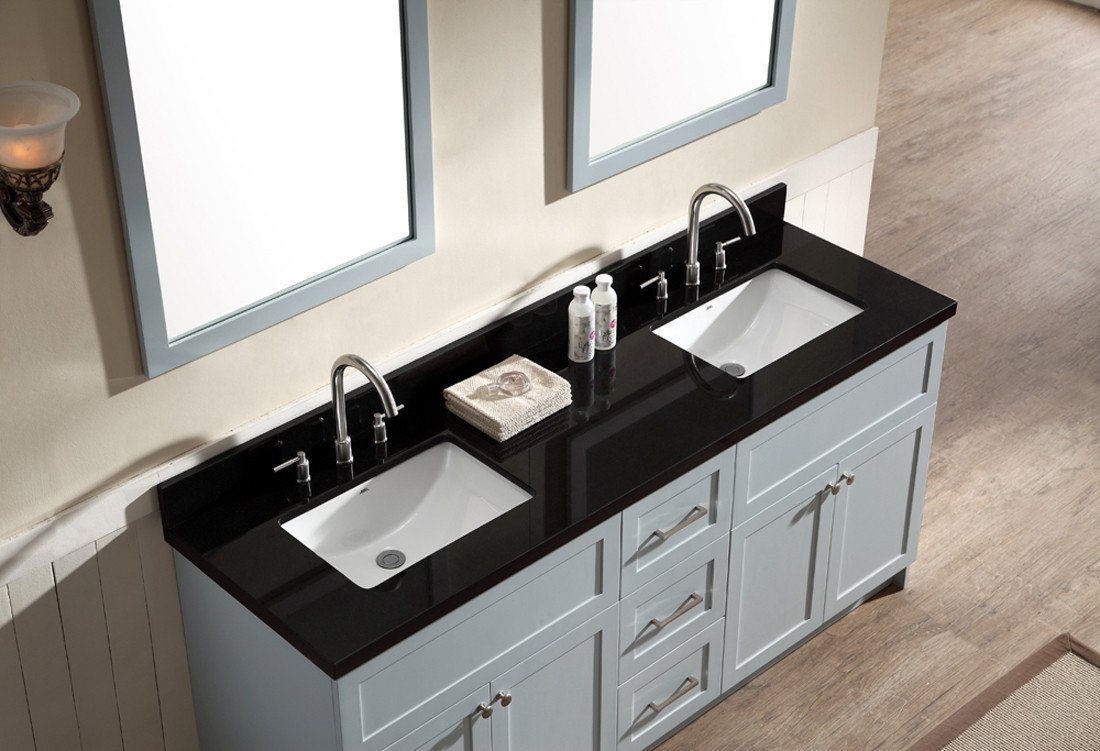 ARIEL Hamlet 73" Double Sink Vanity Set w/ Black Granite Countertop in Grey Vanity ARIEL 