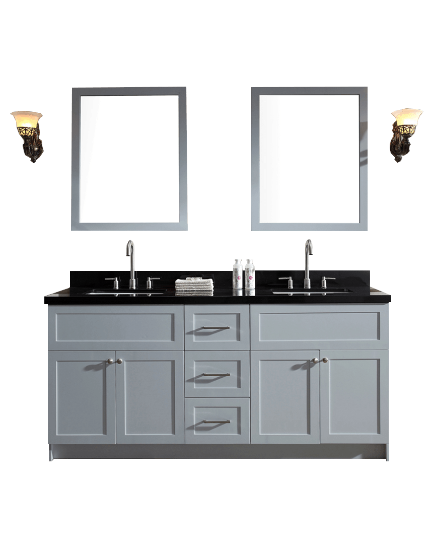 ARIEL Hamlet 73" Double Sink Vanity Set w/ Black Granite Countertop in Grey Vanity ARIEL 