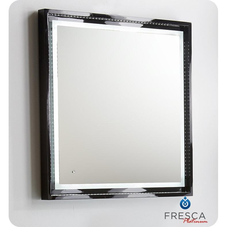 Fresca Platinum Wave 32" Glossy Black Mirror w/ LED Lighting & Fog-Free System Mirror Fresca 