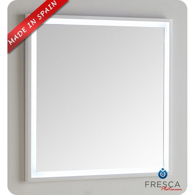 Fresca Platinum Due 32" Glossy White Bathroom LED Lighting Mirror Rectangular Mirror Fresca