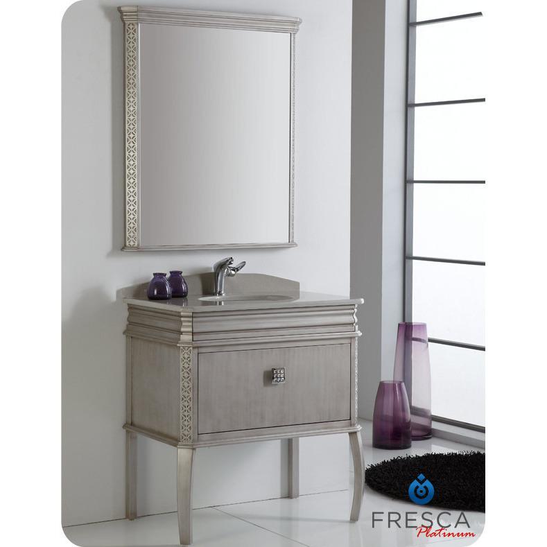 Fresca Platinum London 32" Antique Silver Bathroom Vanity with Swarovski Handles Vanity Fresca