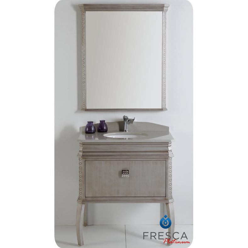 Fresca Platinum London 32" Antique Silver Bathroom Vanity with Swarovski Handles Vanity Fresca