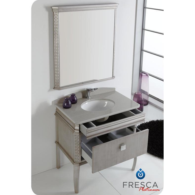 Fresca Platinum London 32" Antique Silver Bathroom Vanity with Swarovski Handles Vanity Fresca