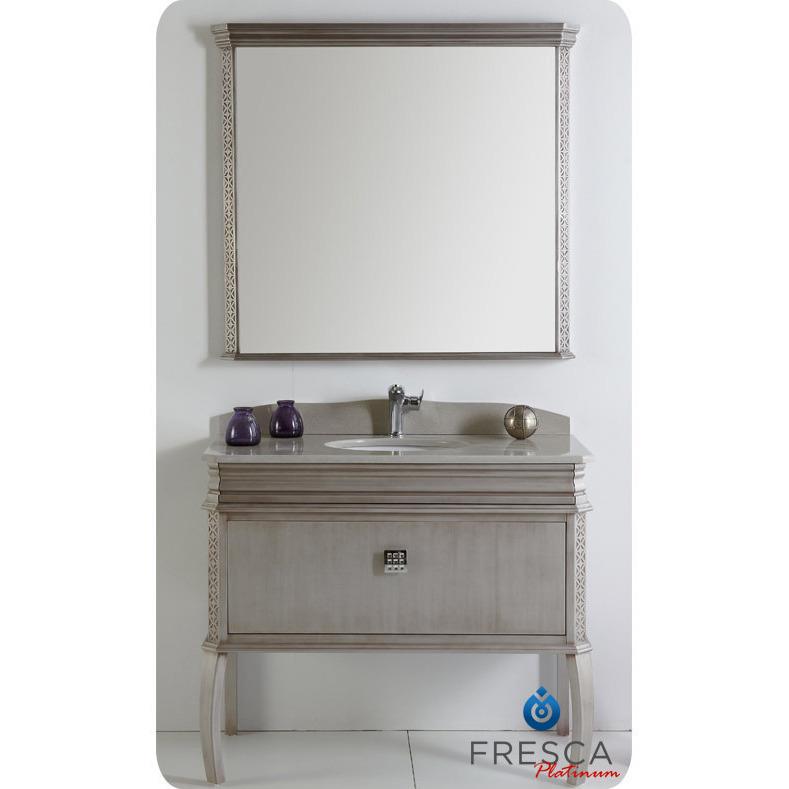 Fresca Platinum London 40" Antique Silver Bathroom Vanity w/ Swarovski Handles Vanity Fresca