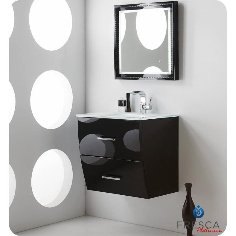 Fresca Platinum Wave 24" Modern Bathroom Vanity Glossy Black - Free Faucet Vanity Fresca