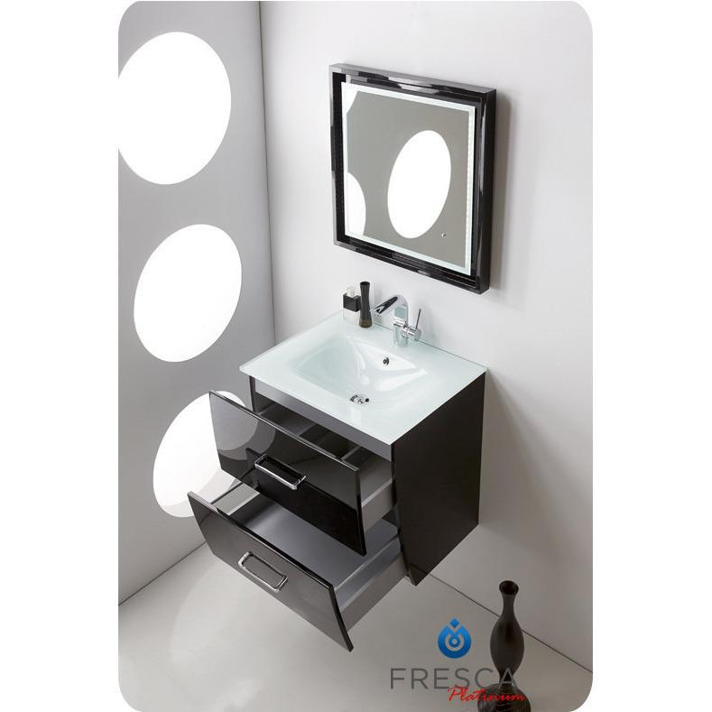 Fresca Platinum Wave 24" Modern Bathroom Vanity Glossy Black - Free Faucet Vanity Fresca