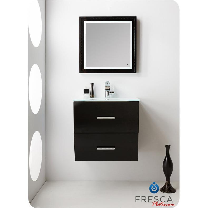 Fresca Platinum Wave 24" Modern Bathroom Vanity Glossy Black - Free Faucet Vanity Fresca