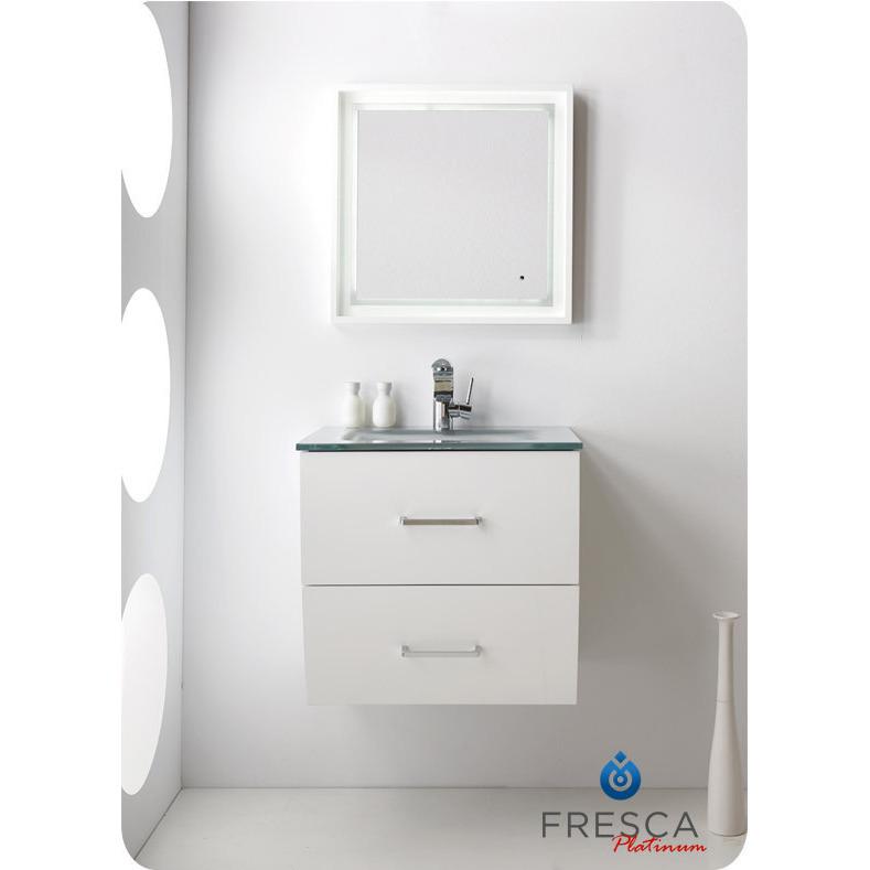 Fresca Platinum Wave 24" Glossy White Modern Bathroom Vanity Glass Counter Sink Vanity Fresca