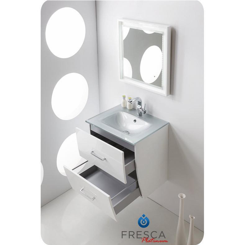 Fresca Platinum Wave 24" Glossy White Modern Bathroom Vanity Glass Counter Sink Vanity Fresca