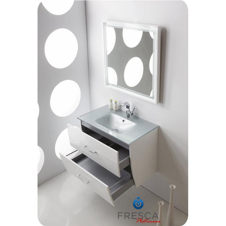 Fresca Platinum Wave 32" Glossy White Modern Bathroom Vanity Glass Counter Sink Vanity Fresca
