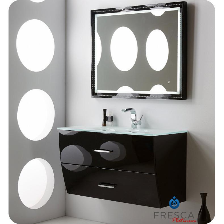 Fresca Platinum Wave 40" Glossy Black Modern Glass Counter Sink Bathroom Vanity Vanity Fresca