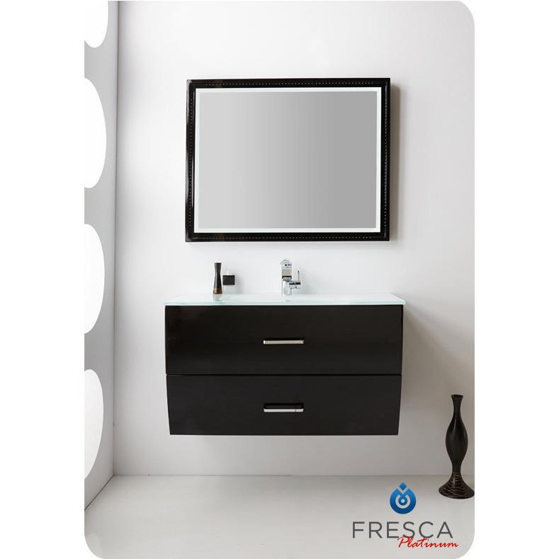Fresca Platinum Wave 40" Glossy Black Modern Glass Counter Sink Bathroom Vanity Vanity Fresca