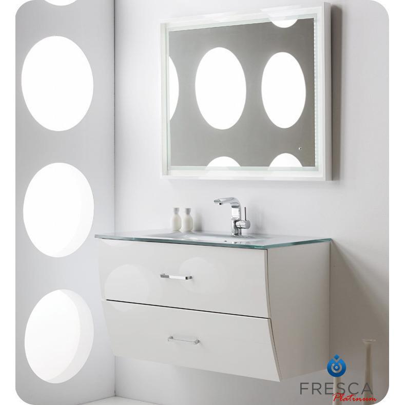 Fresca Platinum Wave 40" Glossy White Modern Bathroom Vanity ideal for Bedroom Vanity Fresca