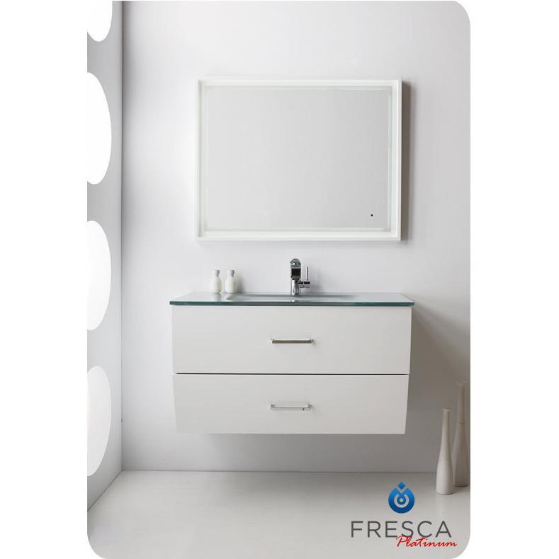 Fresca Platinum Wave 40" Glossy White Modern Bathroom Vanity ideal for Bedroom Vanity Fresca