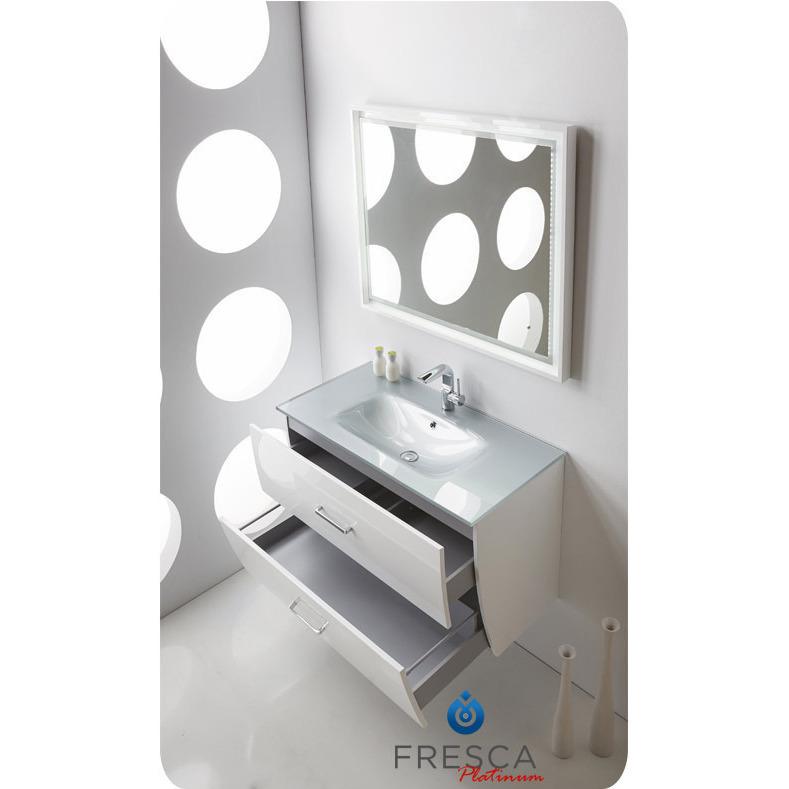Fresca Platinum Wave 40" Glossy White Modern Bathroom Vanity ideal for Bedroom Vanity Fresca