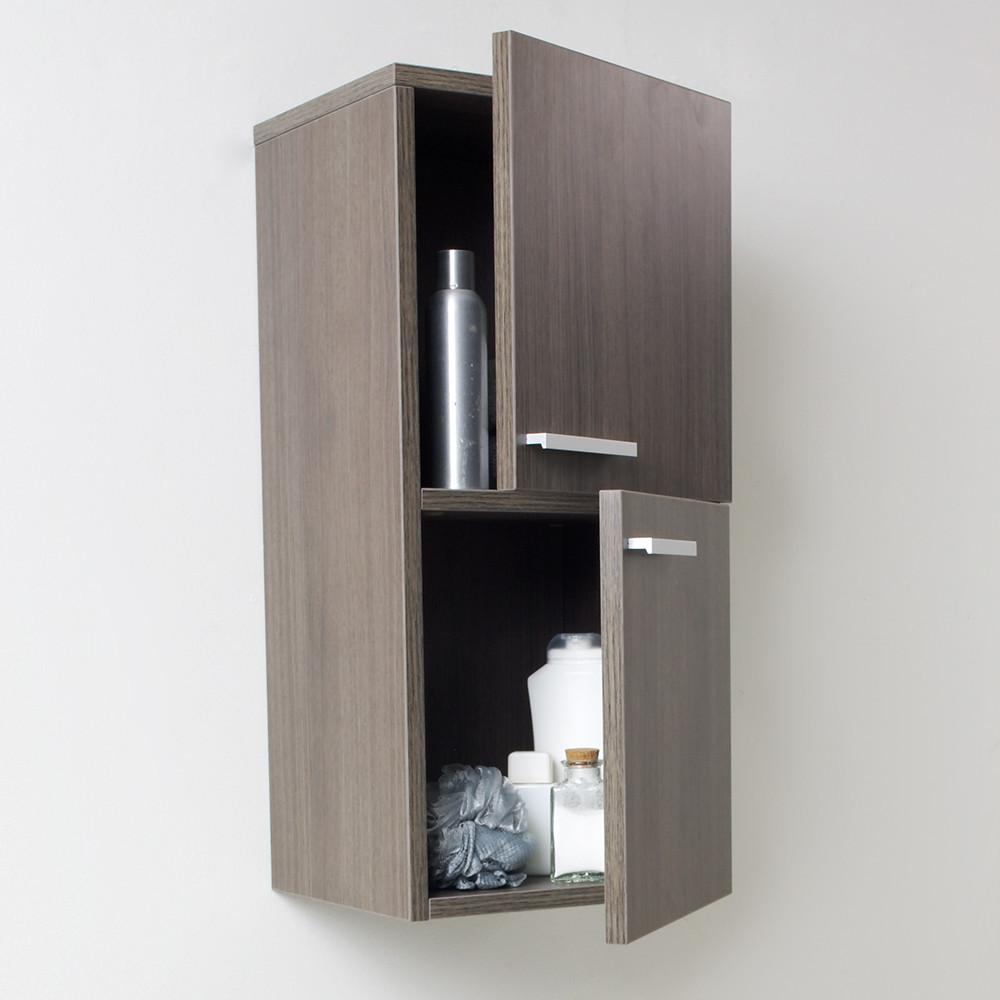 Fresca Gray Oak Bathroom Linen Side Cabinet w/ 2 Storage Areas Linen Cabinet Fresca