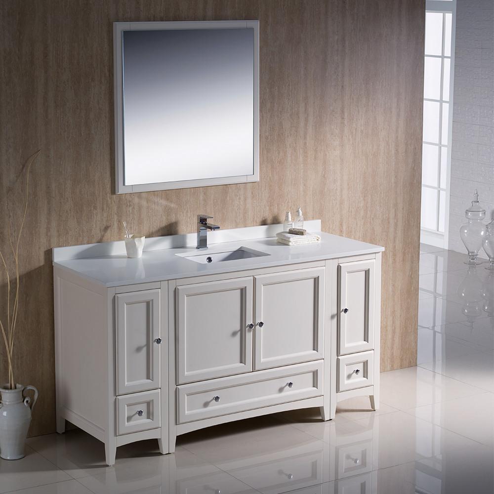 Fresca Oxford 60" Antique White Traditional Bathroom Vanity w/ Free Faucet Vanity Fresca
