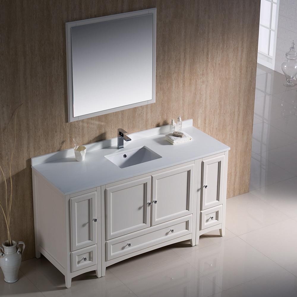 Fresca Oxford 60" Antique White Traditional Bathroom Vanity w/ Free Faucet Vanity Fresca