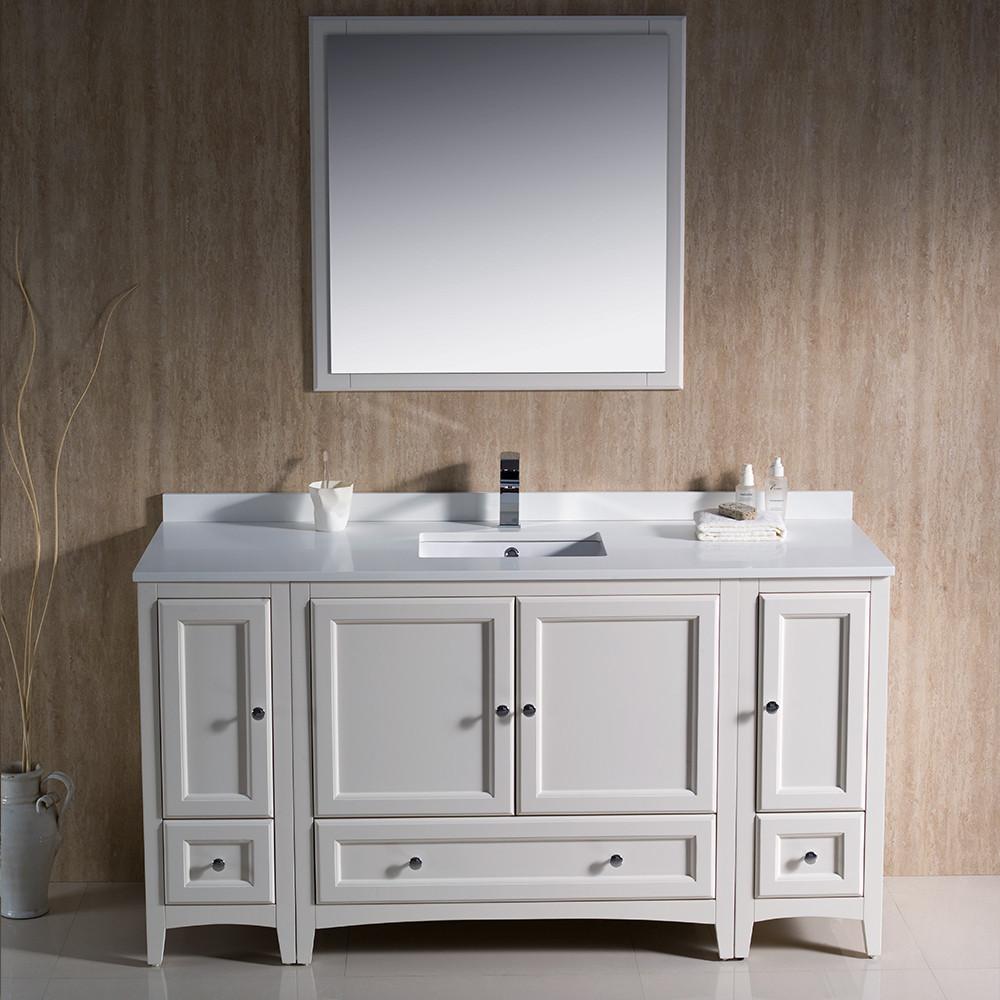 Fresca Oxford 60" Antique White Traditional Bathroom Vanity w/ Free Faucet Vanity Fresca