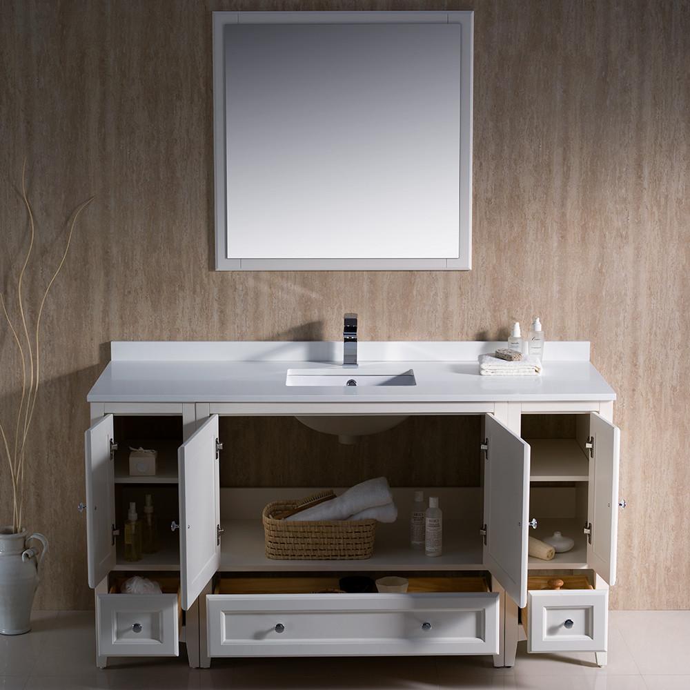 Fresca Oxford 60" Antique White Traditional Bathroom Vanity w/ Free Faucet Vanity Fresca