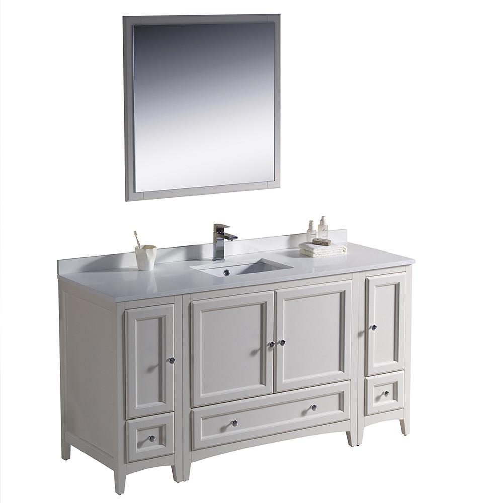Fresca Oxford 60" Antique White Traditional Bathroom Vanity w/ Free Faucet Vanity Fresca