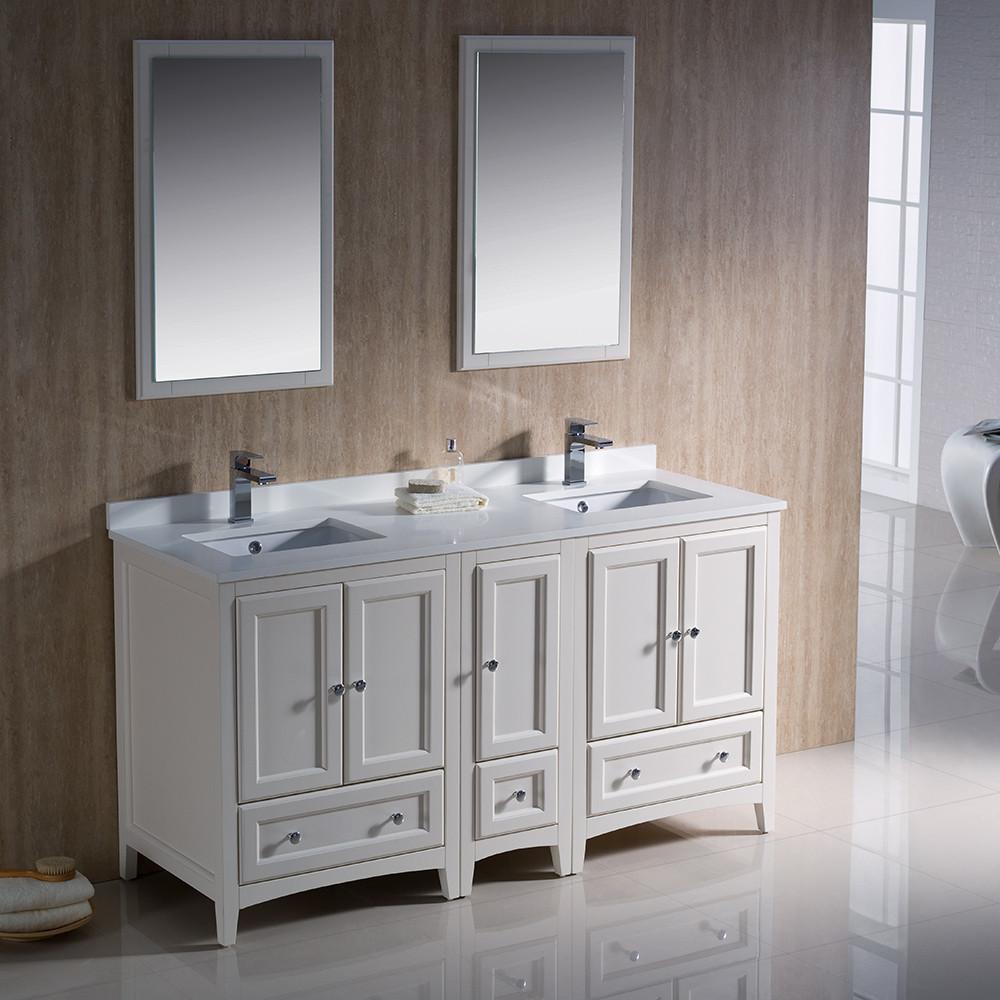 Fresca Oxford 60" Antique White Traditional Double Sink Bathroom Vanity Vanity Fresca