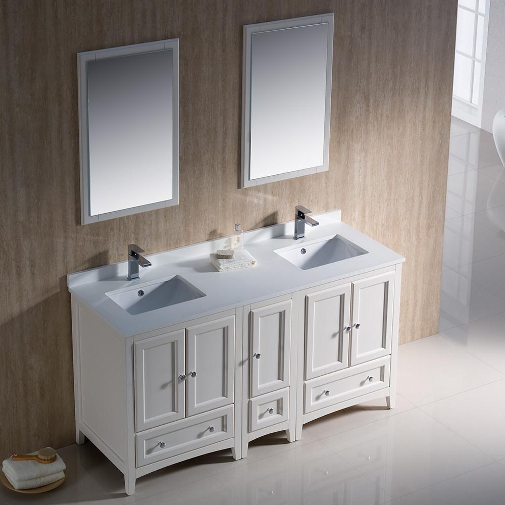 Fresca Oxford 60" Antique White Traditional Double Sink Bathroom Vanity Vanity Fresca