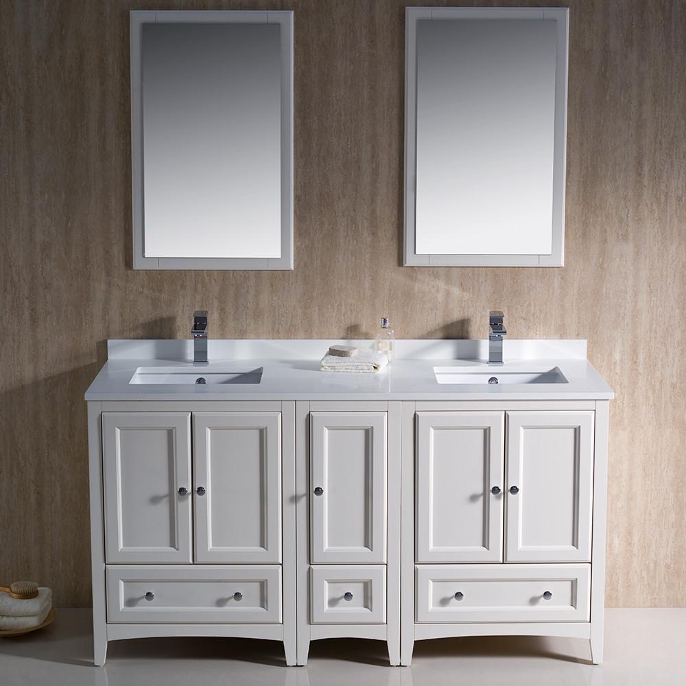 Fresca Oxford 60" Antique White Traditional Double Sink Bathroom Vanity Vanity Fresca