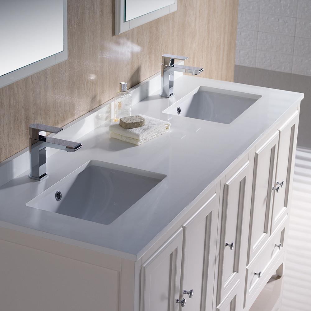 Fresca Oxford 60" Antique White Traditional Double Sink Bathroom Vanity Vanity Fresca
