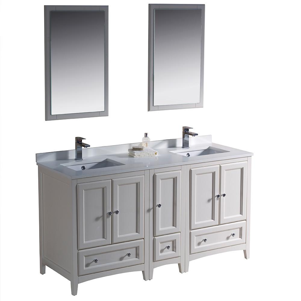 Fresca Oxford 60" Antique White Traditional Double Sink Bathroom Vanity Vanity Fresca