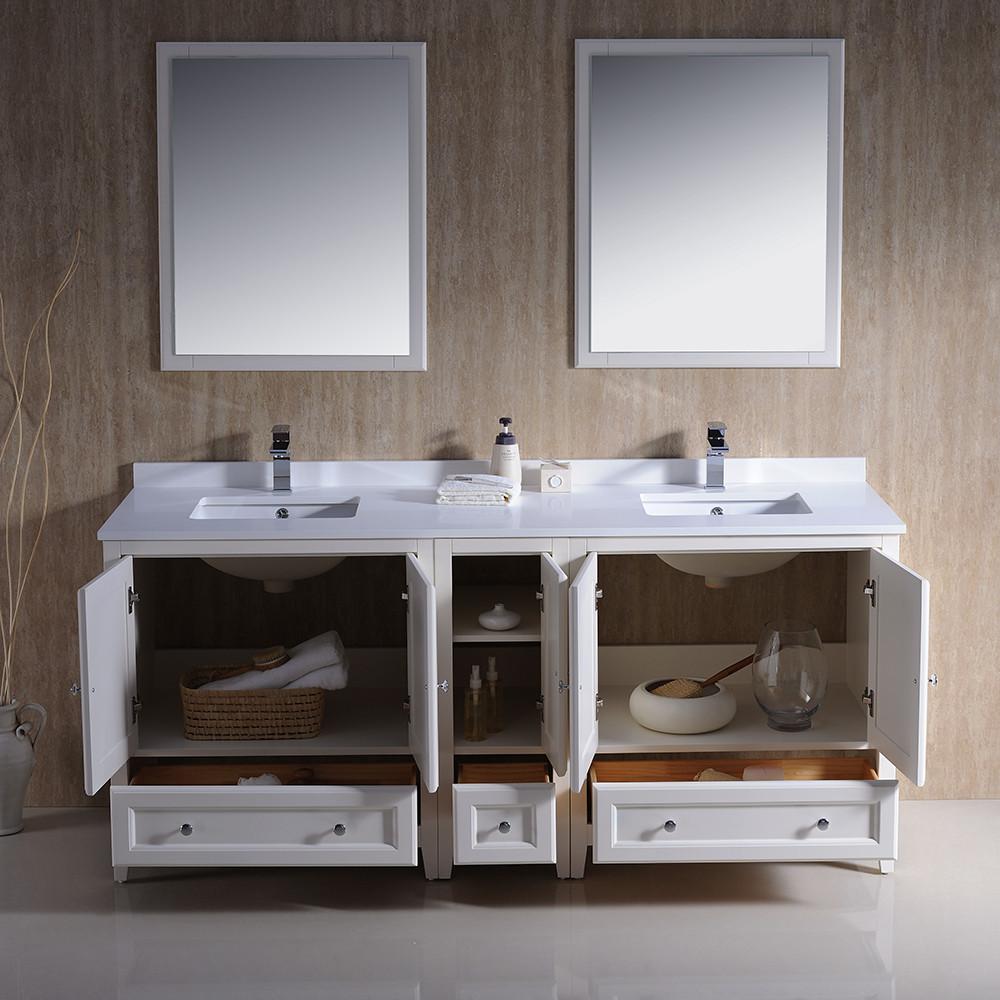Fresca Oxford 72" Antique White Traditional Double Sink Bathroom Vanity Vanity Fresca