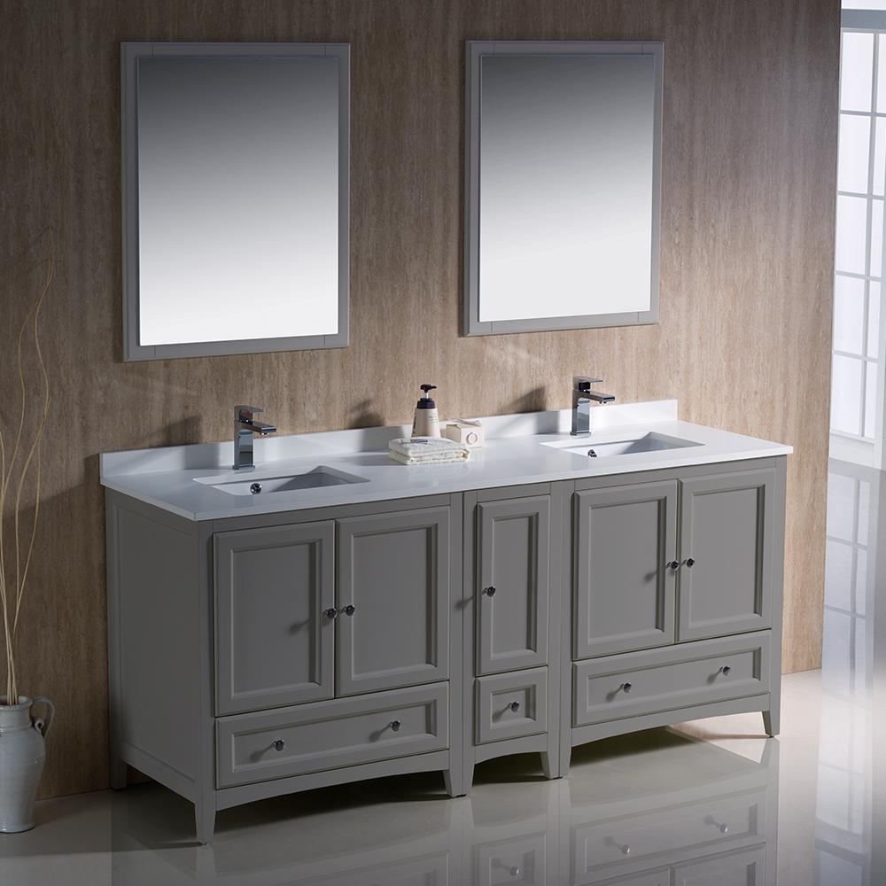 Fresca Oxford 72" Gray Traditional Double Sink Bathroom Vanity - Free Faucet Vanity Fresca