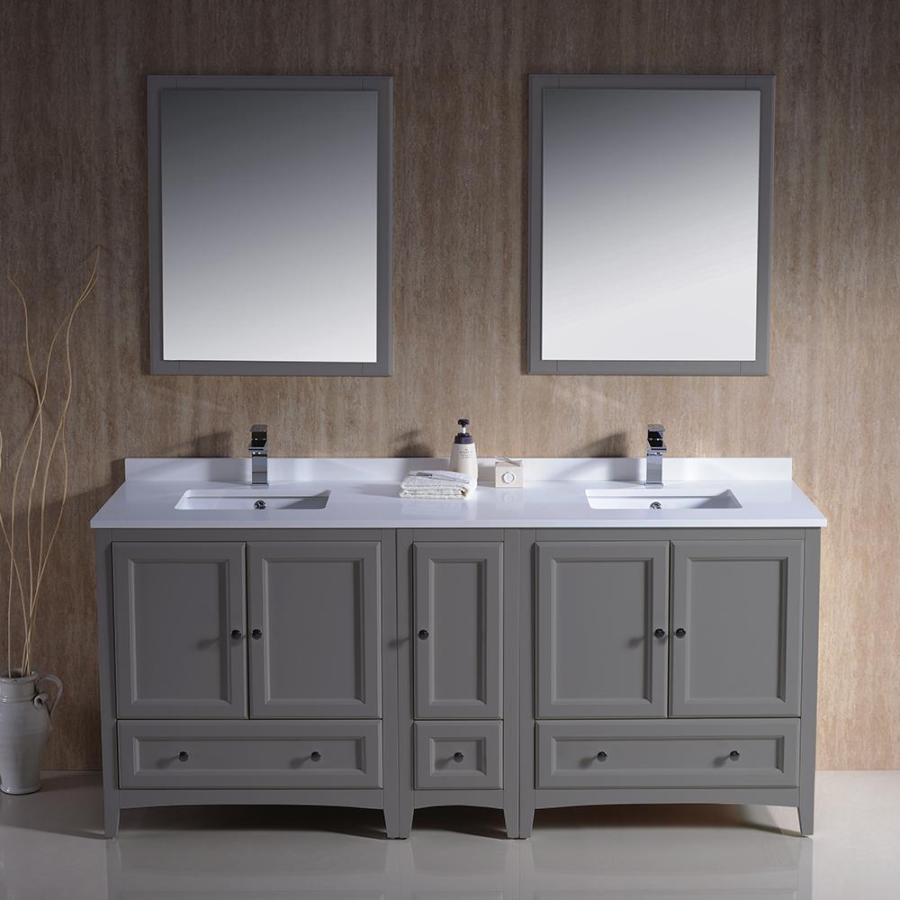 Fresca Oxford 72" Gray Traditional Double Sink Bathroom Vanity - Free Faucet Vanity Fresca