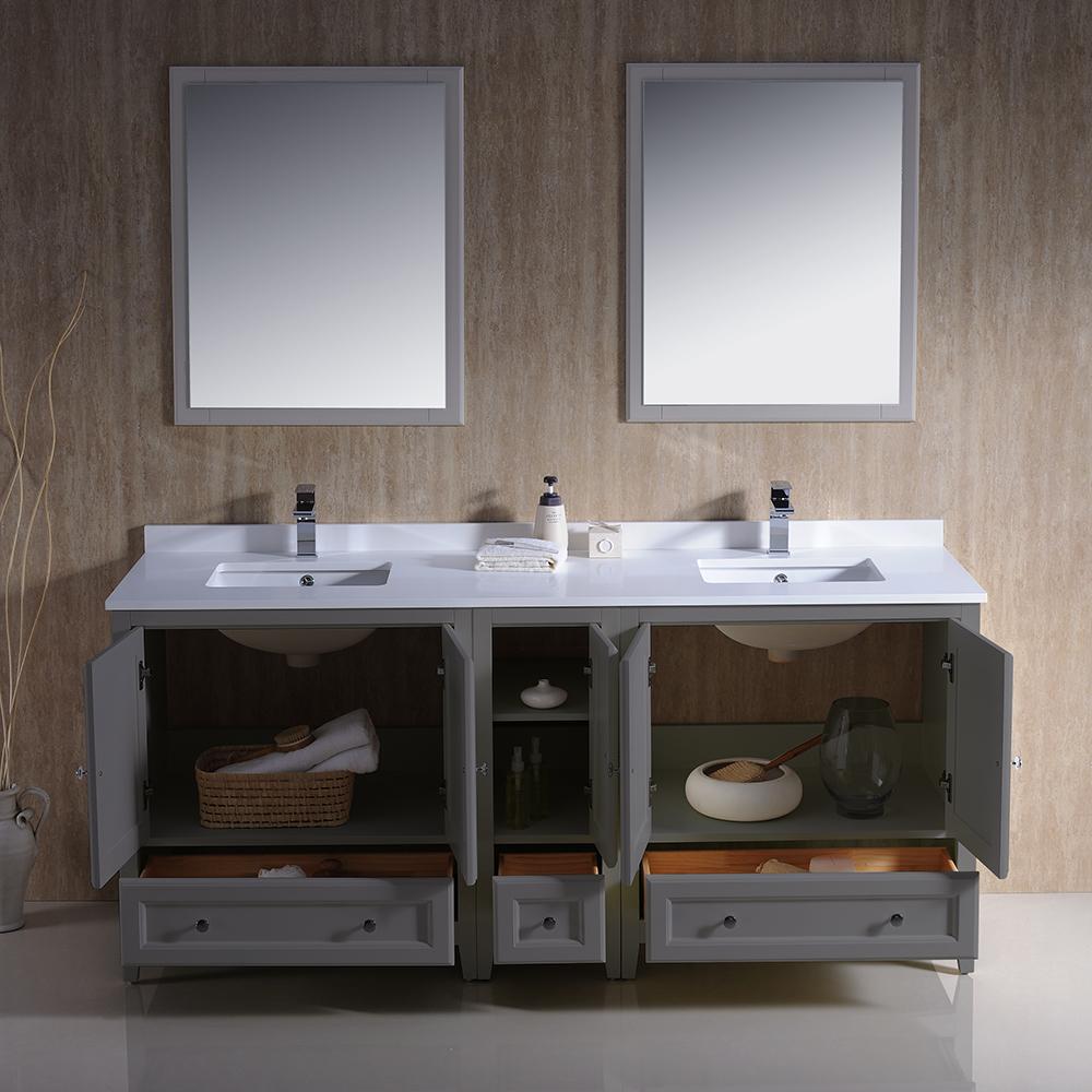Fresca Oxford 72" Gray Traditional Double Sink Bathroom Vanity - Free Faucet Vanity Fresca