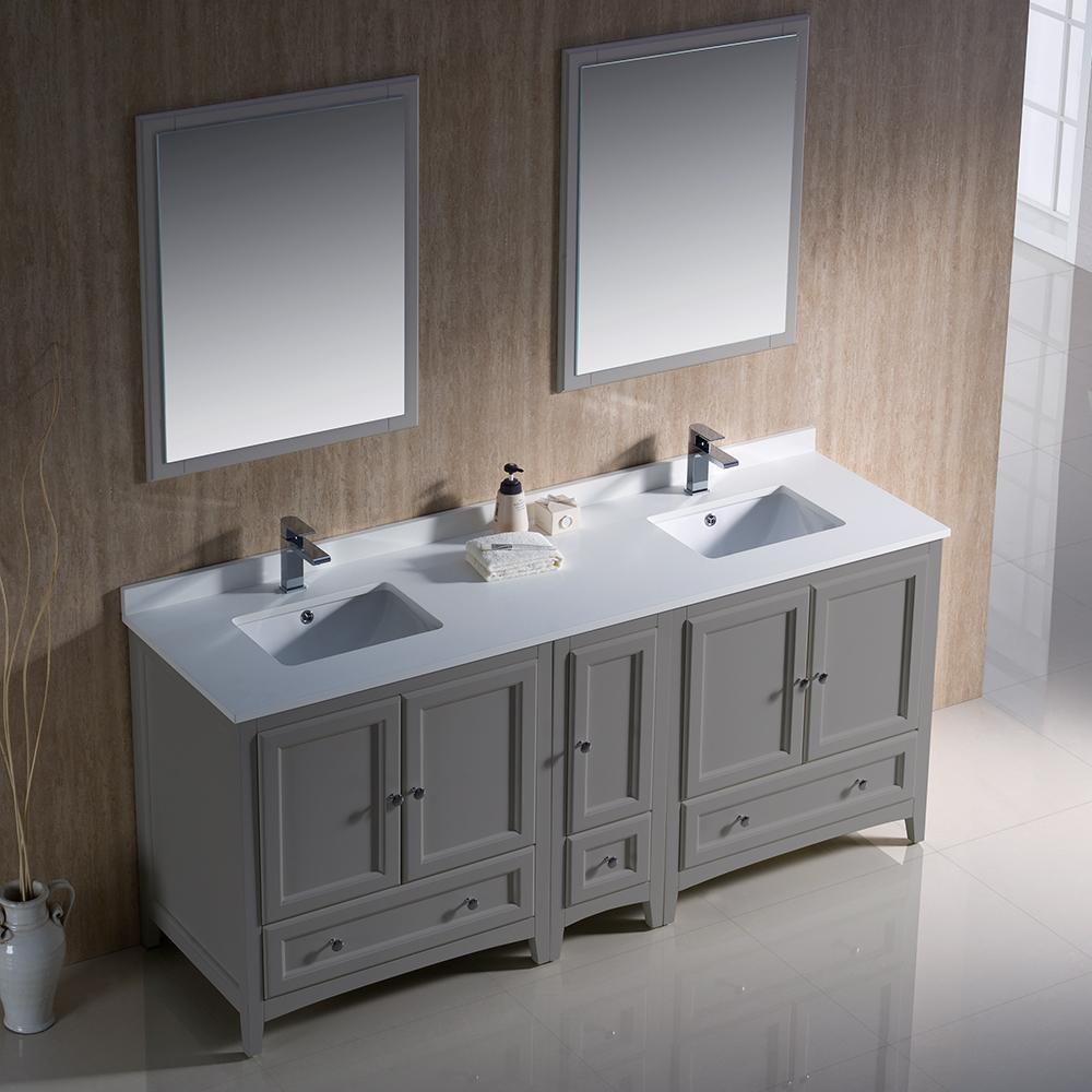 Fresca Oxford 72" Gray Traditional Double Sink Bathroom Vanity - Free Faucet Vanity Fresca