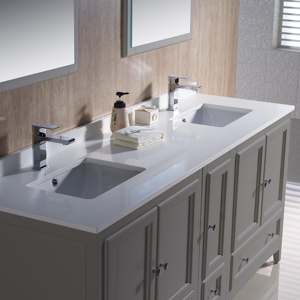 Fresca Oxford 72" Gray Traditional Double Sink Bathroom Vanity - Free Faucet Vanity Fresca