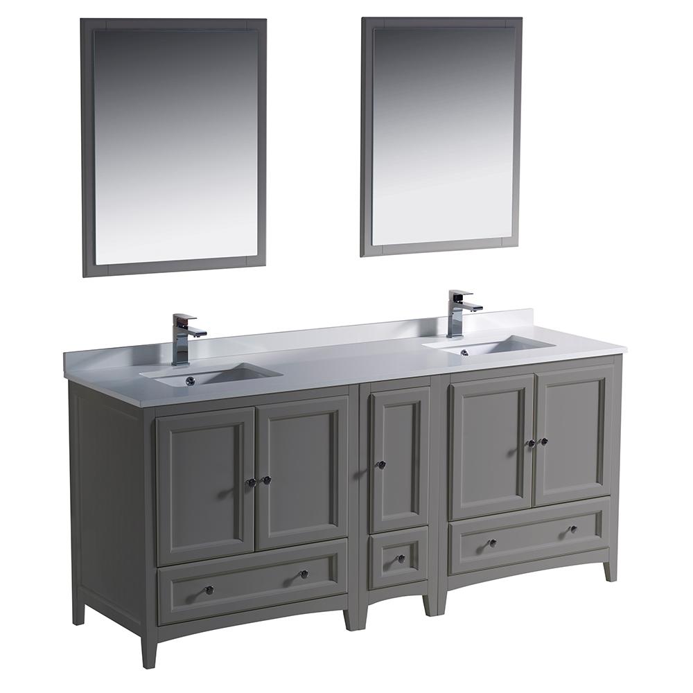 Fresca Oxford 72" Gray Traditional Double Sink Bathroom Vanity - Free Faucet Vanity Fresca