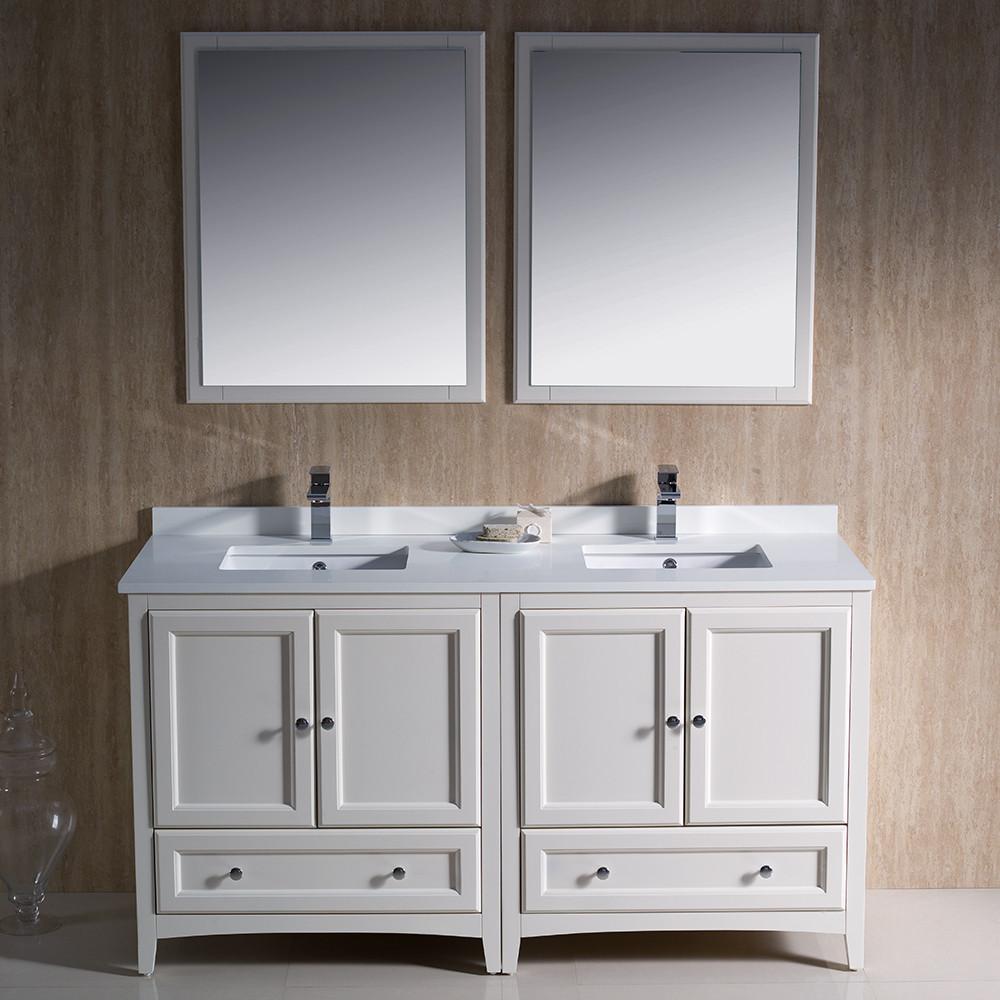 Fresca Oxford 60" Antique White Traditional Double Sink Bathroom Vanity Vanity Fresca